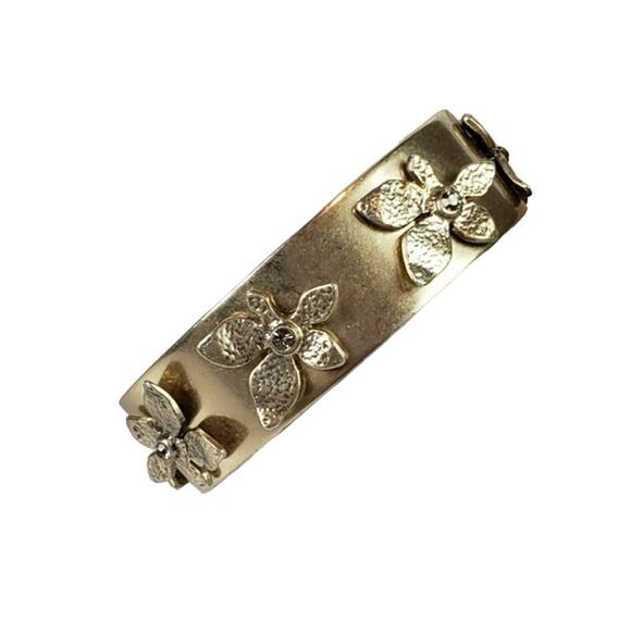 Kenneth Cole Reaction Gold Tone Floral Cuff Bracelet Rhinestone - Picture 2 of 5
